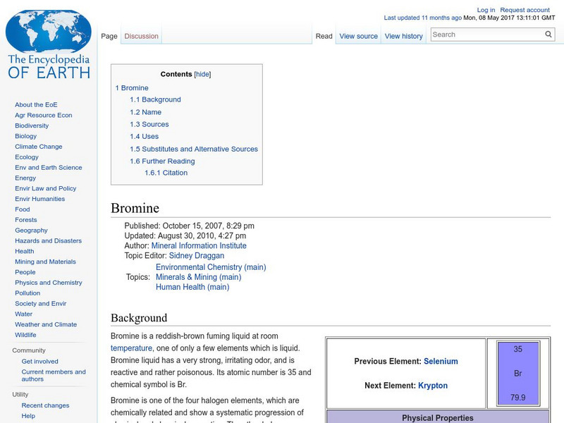 Encyclopedia of Earth: Bromine Handout Encyclopedia of Earth: Bromine Handout