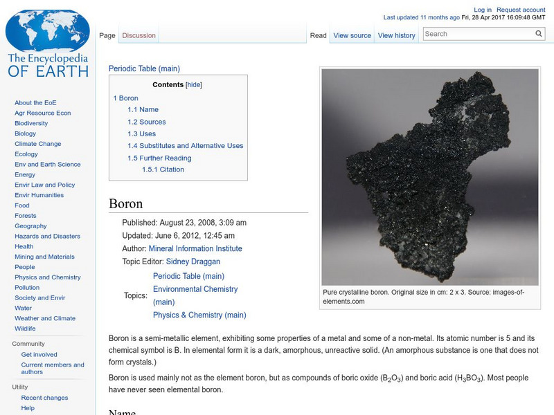Encyclopedia of Earth: Boron Handout Encyclopedia of Earth: Boron Handout