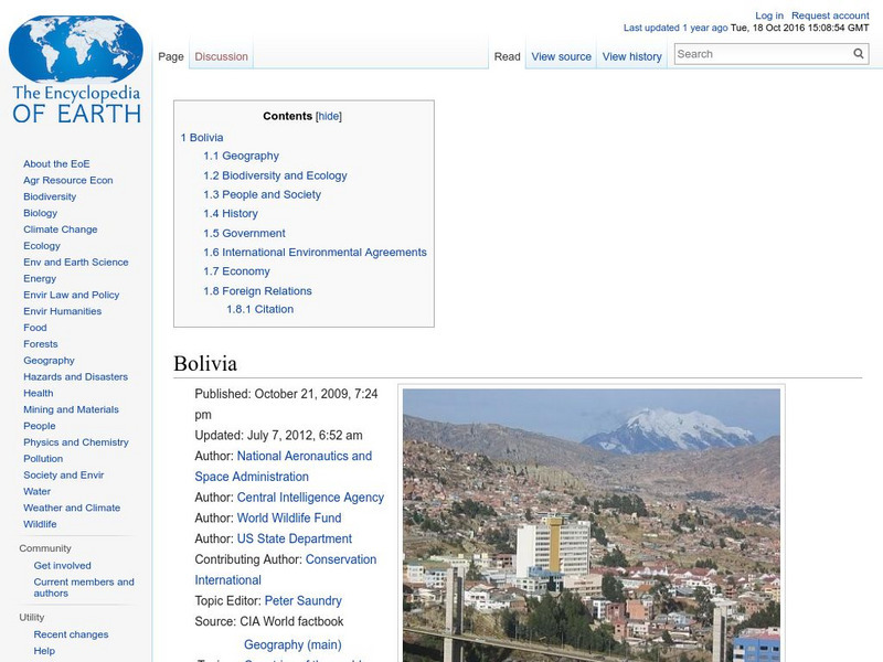 Encyclopedia of Earth: Bolivia Handout Encyclopedia of Earth: Bolivia Handout