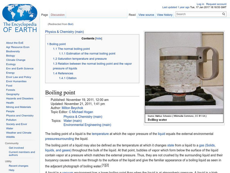 Encyclopedia of Earth: Physics & Chemistry: Boiling Point Handout Encyclopedia of Earth: Physics & Chemistry: Boiling Point Handout