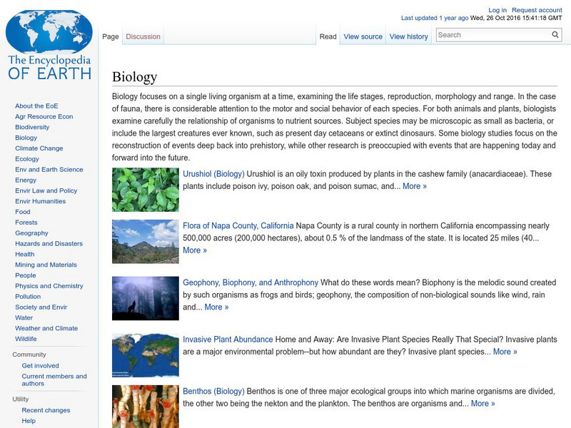 Encyclopedia of Earth: Biology Handout Encyclopedia of Earth: Biology Handout