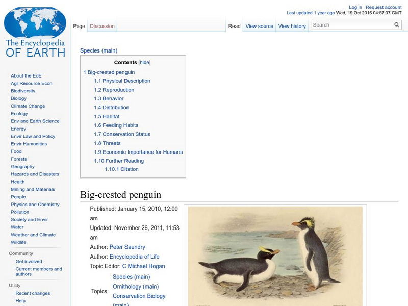 Encyclopedia of Earth: Ornithology: Big Crested Penguin Handout Encyclopedia of Earth: Ornithology: Big Crested Penguin Handout
