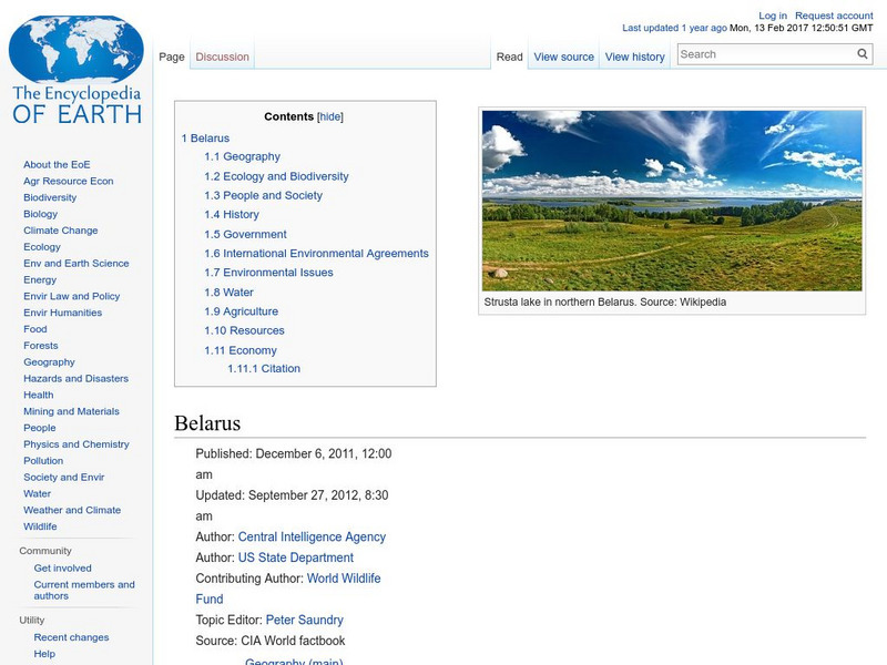 Encyclopedia of Earth: Belarus Handout Encyclopedia of Earth: Belarus Handout