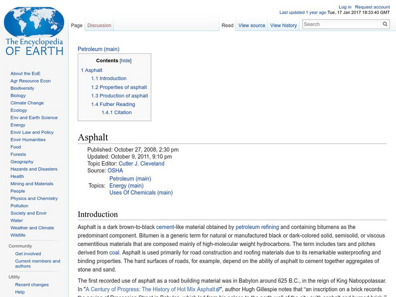 Encyclopedia of Earth: Petroleum: Asphalt Handout Encyclopedia of Earth: Petroleum: Asphalt Handout