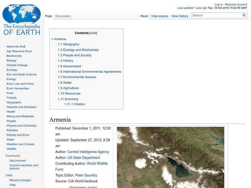 Encyclopedia of Earth: Armenia Handout Encyclopedia of Earth: Armenia Handout