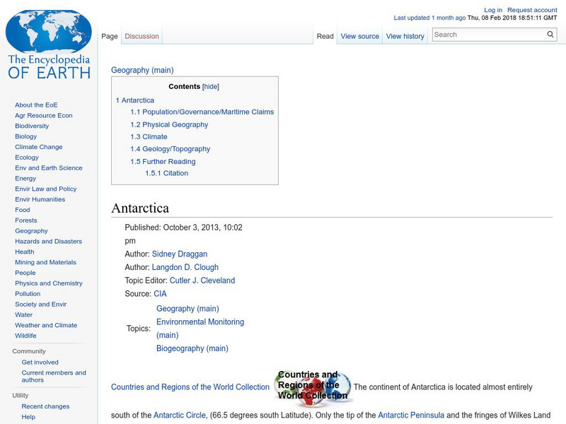 Encyclopedia of Earth: Antarctica Handout Encyclopedia of Earth: Antarctica Handout