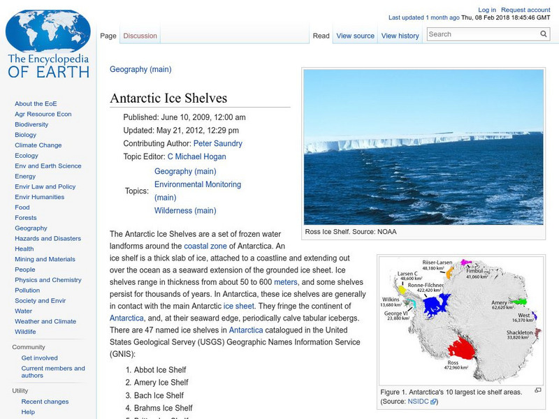 Encyclopedia of Earth: Geography: Antarctic Ice Shelves Handout