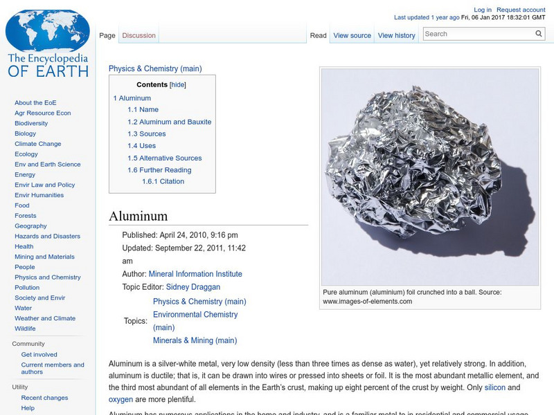 Encyclopedia of Earth: Aluminum Handout Encyclopedia of Earth: Aluminum Handout