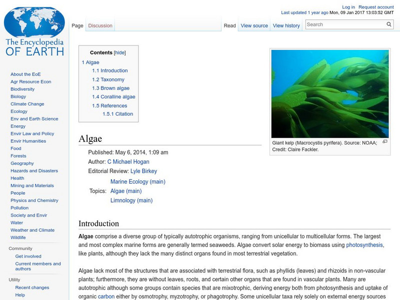 Encyclopedia of Earth: Algae Handout Encyclopedia of Earth: Algae Handout