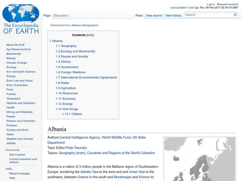 Encyclopedia of Earth: Albania Handout Encyclopedia of Earth: Albania Handout