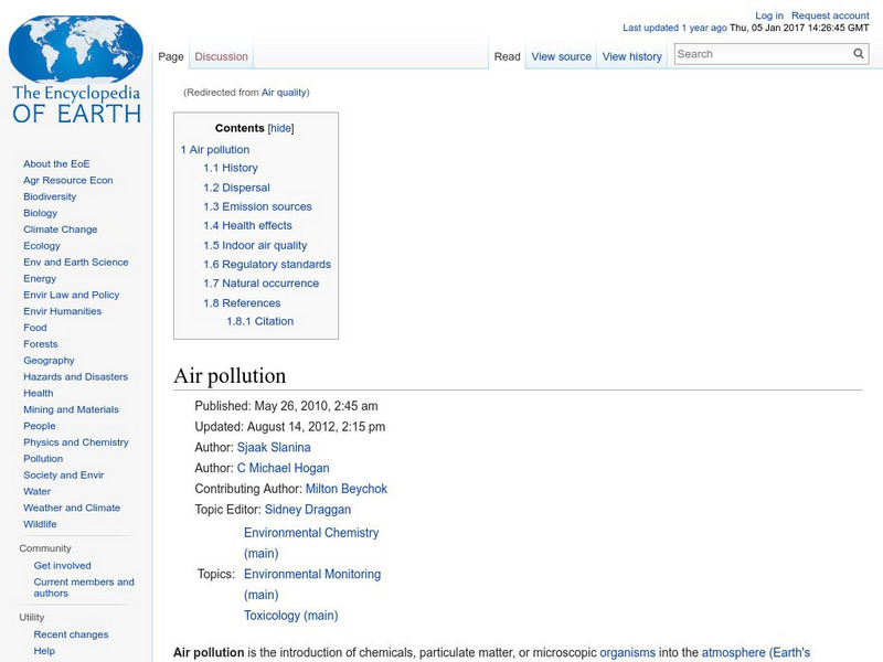 Encyclopedia of Earth: Air Pollution & Air Quality: Air Quality Index Handout Encyclopedia of Earth: Air Pollution & Air Quality: Air Quality Index Handout
