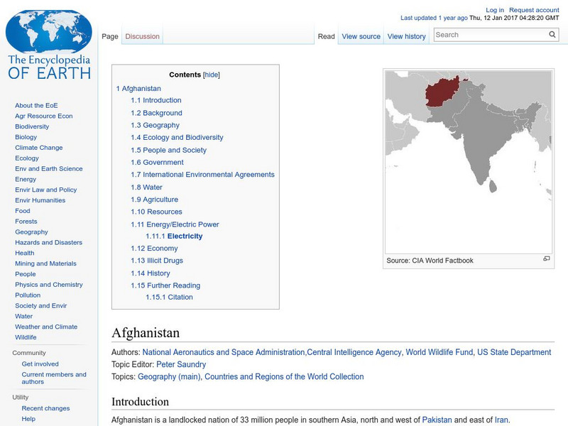 Encyclopedia of Earth: Afghanistan Handout