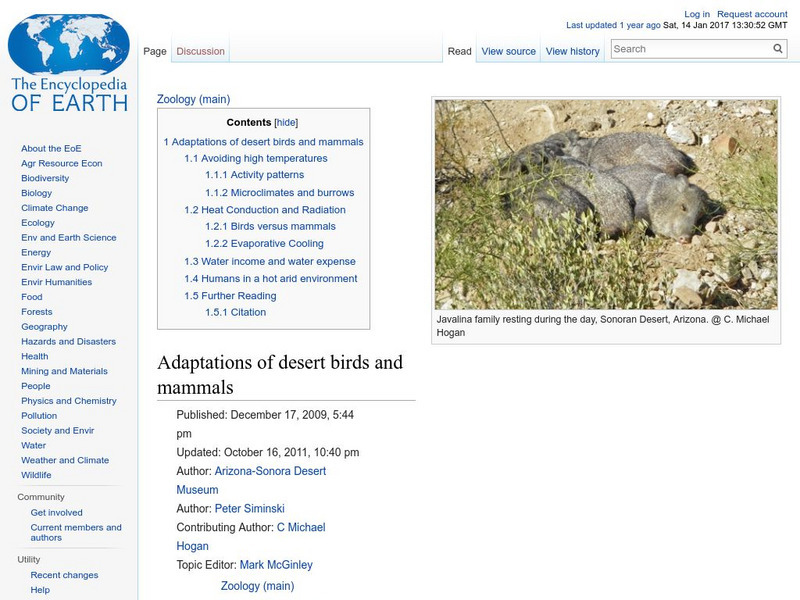 Encyclopedia of Earth: Adaptations of Desert Birds and Mammals Handout Encyclopedia of Earth: Adaptations of Desert Birds and Mammals Handout