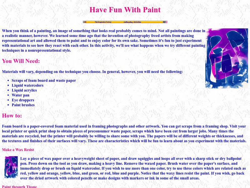 Imagination Factory: Have Fun With Paint Lesson Plan Imagination Factory: Have Fun With Paint Lesson Plan