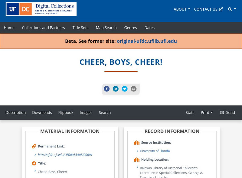 Baldwin Library: Cheer, Boys, Cheer! By Frederick Warne and Co. Primary