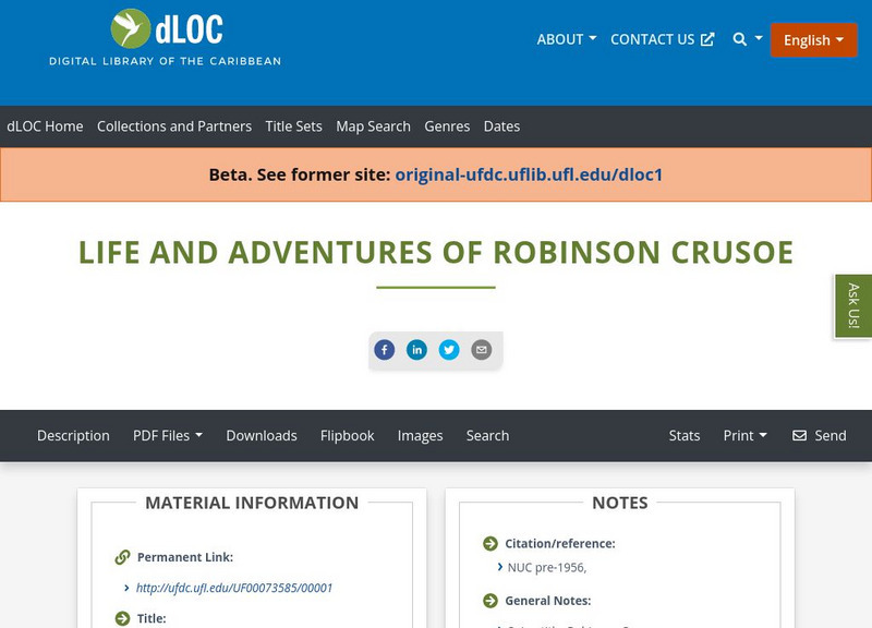 Baldwin Library: The Life and Adventures of Robinson Crusoe Primary
