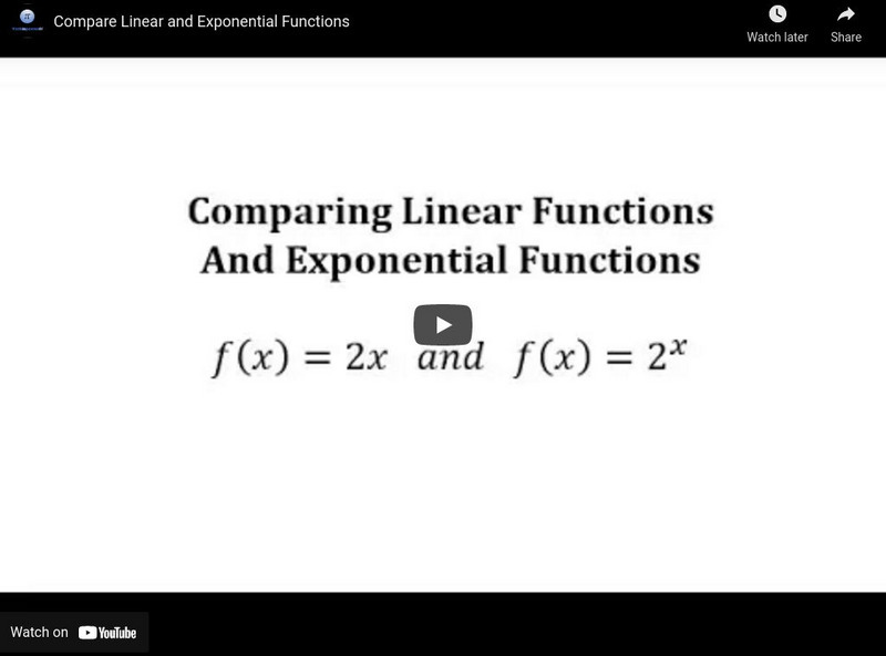 Mathispower4u: Compare Linear and Exponential Functions Instructional Video Mathispower4u: Compare Linear and Exponential Functions Instructional Video