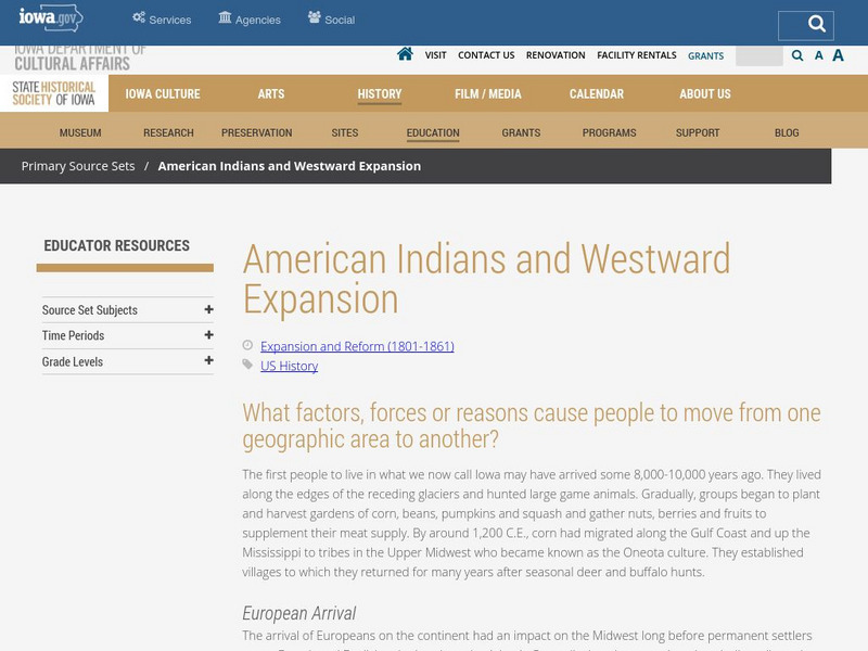 Iowa Culture: American Indians and Westward Expansion Article Iowa Culture: American Indians and Westward Expansion Article