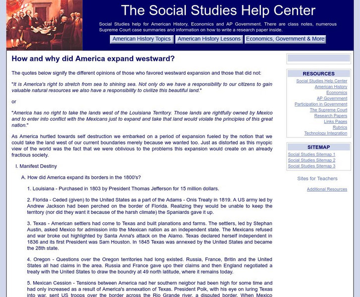 The Social Studies Help Center: How and Why Did America Expand Westward? Handout The Social Studies Help Center: How and Why Did America Expand Westward? Handout