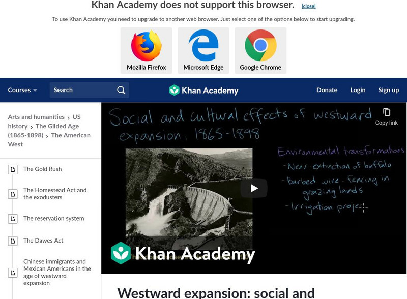 Khan Academy: Westward Expansion: Social and Cultural Development Instructional Video