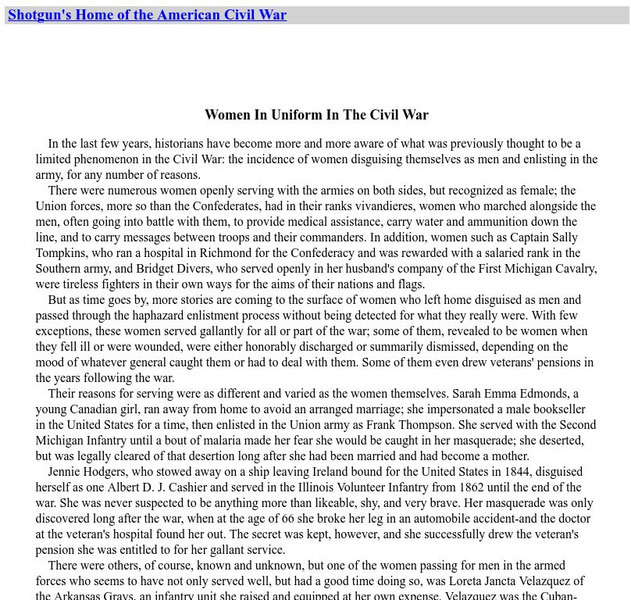 Home of the American Civil War: Women in Uniform in the Civil War Handout Home of the American Civil War: Women in Uniform in the Civil War Handout