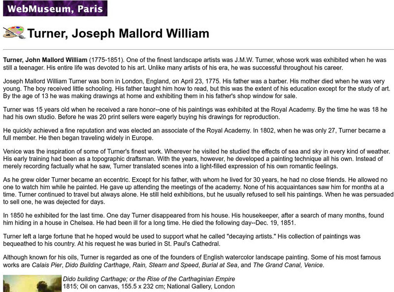 Ibiblio: Web Museum: Joseph Mallord William Turner Handout Ibiblio: Web Museum: Joseph Mallord William Turner Handout