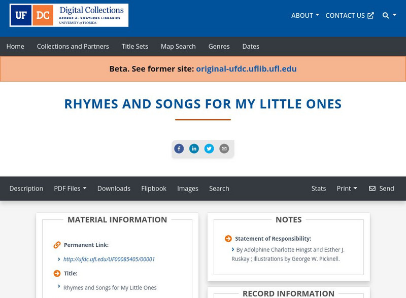 Baldwin Library: Rhymes and Songs for My Little Ones Primary Baldwin Library: Rhymes and Songs for My Little Ones Primary