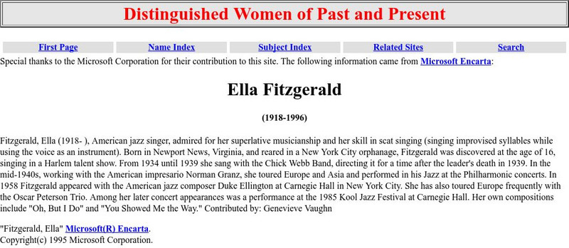 Distinguished Women of Past and Present: Ella Fitzgerald Handout Distinguished Women of Past and Present: Ella Fitzgerald Handout