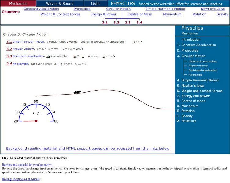 University of New South Wales: School of Physics: Physclips: Circular Motion Unit Plan University of New South Wales: School of Physics: Physclips: Circular Motion Unit Plan