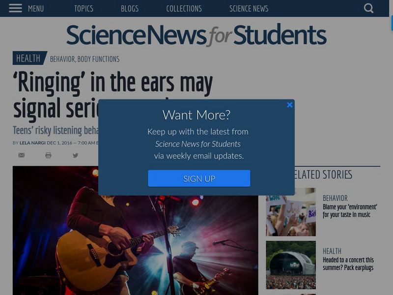 Science News for Students: 'Ringing' in the Ears May Signal Serious Ear Damage Article