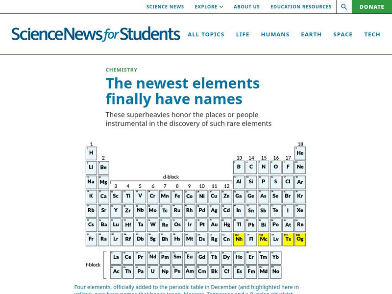 Science News for Students: The Newest Elements Finally Have Names Article Science News for Students: The Newest Elements Finally Have Names Article
