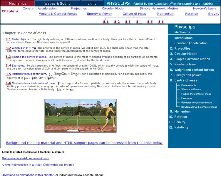 University of New South Wales: School of Physics: Physclips: Center of Mass Unit Plan University of New South Wales: School of Physics: Physclips: Center of Mass Unit Plan