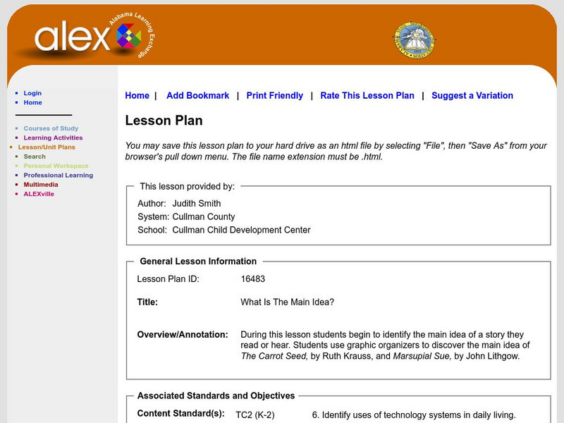Alex: What Is the Main Idea? Lesson Plan Alex: What Is the Main Idea? Lesson Plan