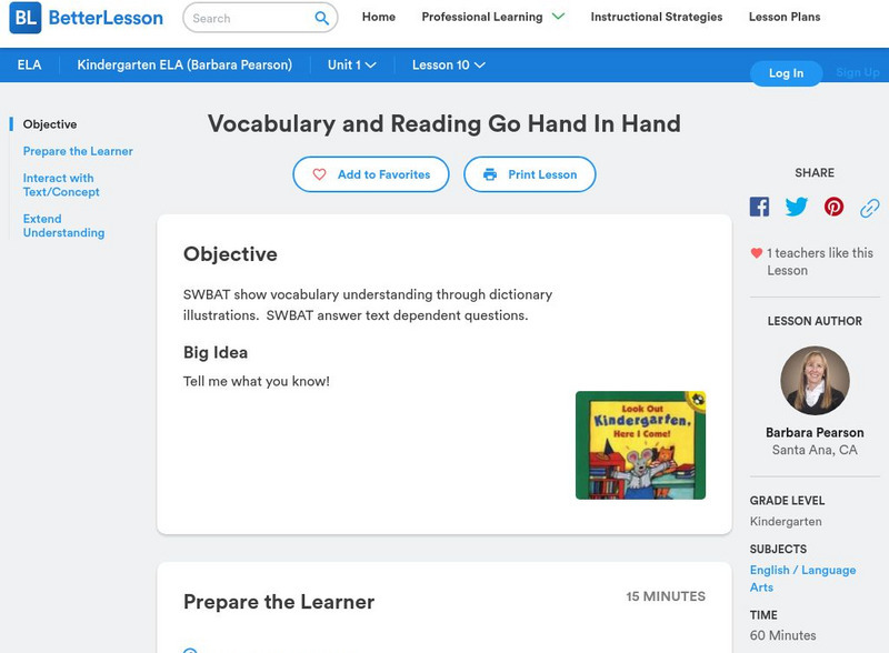 Better Lesson: Vocabulary and Reading Go Hand in Hand Lesson Plan Better Lesson: Vocabulary and Reading Go Hand in Hand Lesson Plan