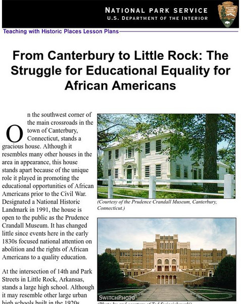 National Park Service: The Struggle for Education Equality for African American Lesson Plan National Park Service: The Struggle for Education Equality for African American Lesson Plan