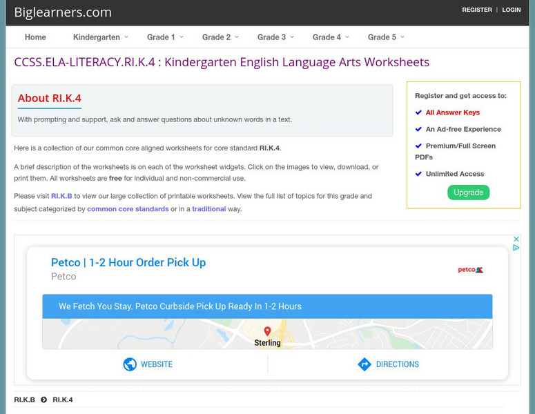 Biglearners.com: ccss.ela literacy.ri.k.4 : Kindergarten English Language Arts Activity