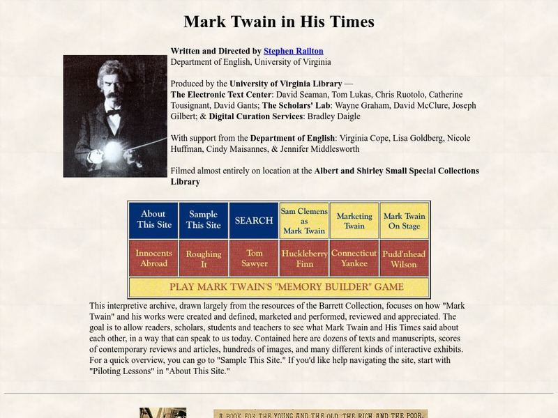 University of Virginia: Mark Twain in His Times Website University of Virginia: Mark Twain in His Times Website