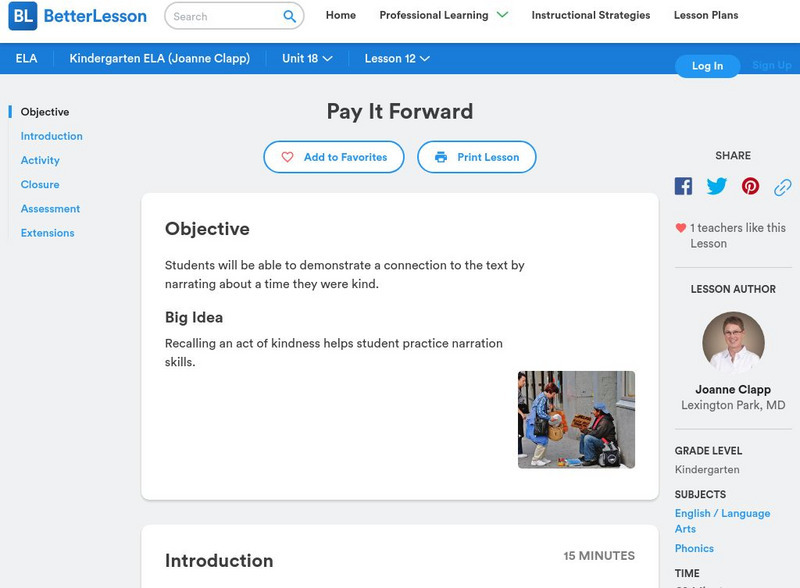 Better Lesson: Pay It Forward Lesson Plan Better Lesson: Pay It Forward Lesson Plan