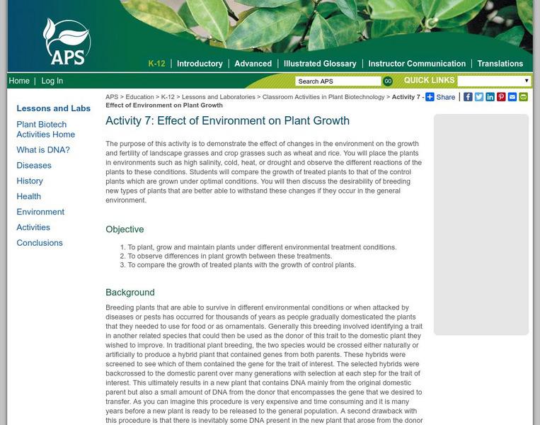 American Phytopathological Society: Effect of Environment on Plant Growth Activity American Phytopathological Society: Effect of Environment on Plant Growth Activity