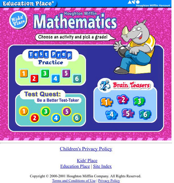 Houghton Mifflin: Eduplace: Kids' Place Mathematics Activity Houghton Mifflin: Eduplace: Kids' Place Mathematics Activity
