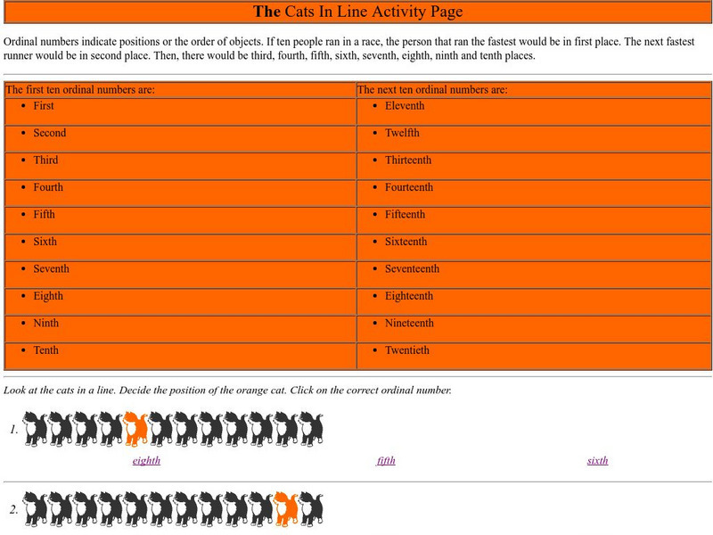 Jan Brett: Ordinal Numbers: Cats in Line Activity Page Activity Jan Brett: Ordinal Numbers: Cats in Line Activity Page Activity