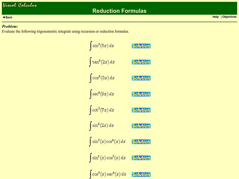 Math Archives: Visual Calculus: Reduction Formulas Activity Math Archives: Visual Calculus: Reduction Formulas Activity