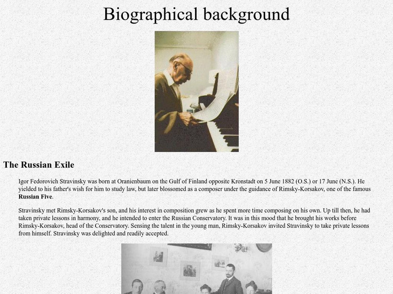 Biographical Background: Igor Stravinsky Handout Biographical Background: Igor Stravinsky Handout