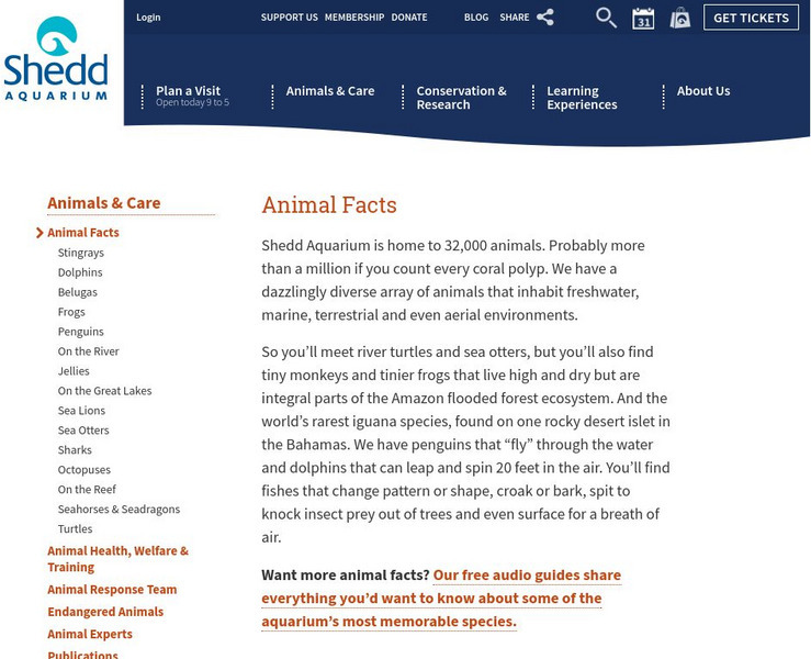 Shedd Aquarium: Animal Facts Handout Shedd Aquarium: Animal Facts Handout