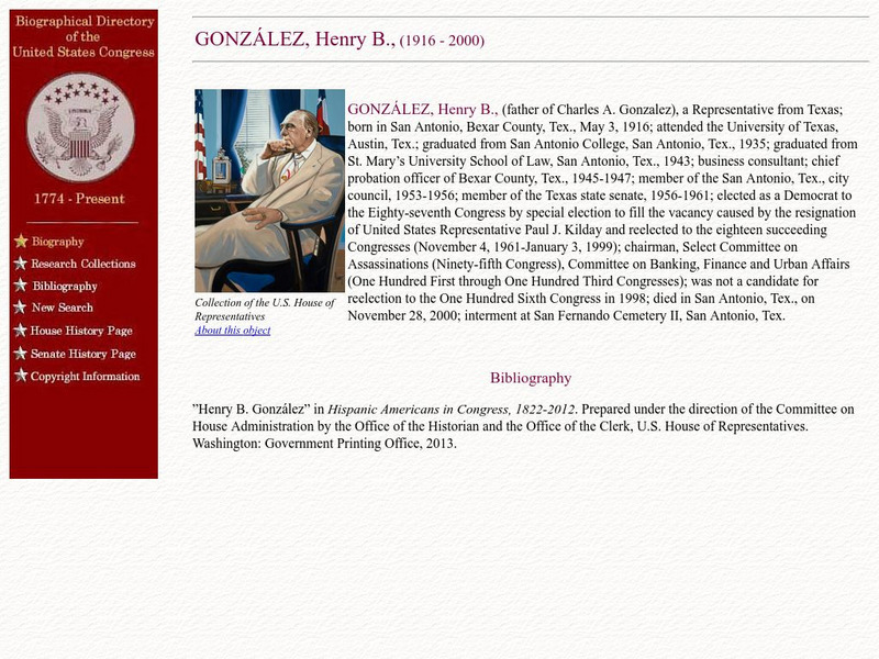 Loc: Biographical Directory of the u.s. Congress: Henry Gonzalez Handout