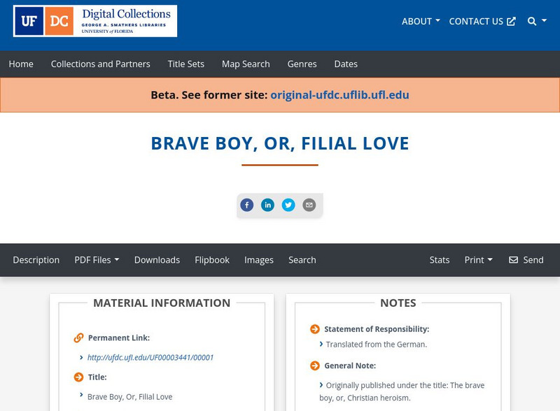 Baldwin Library: The Brave Boy, Or, Filial Love by Eyre Primary