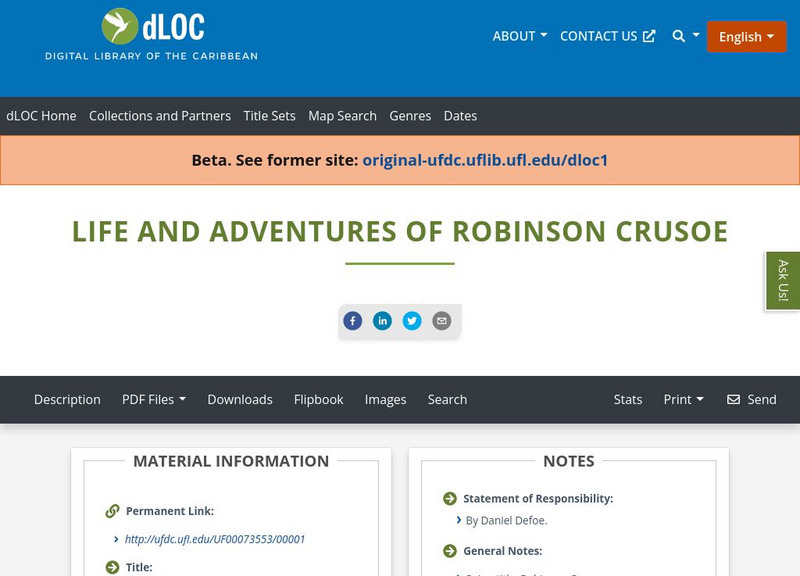Baldwin Library: The Life and Adventures of Robinson Crusoe by Daniel Defoe Primary