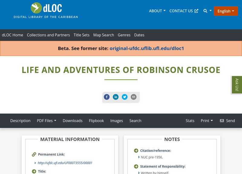 Baldwin Library: The Life and Adventure of Robinson Crusoe by Daniel Defoe Primary Baldwin Library: The Life and Adventure of Robinson Crusoe by Daniel Defoe Primary