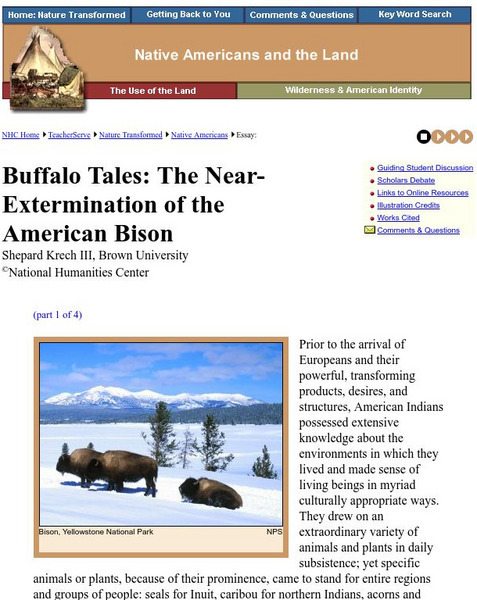 National Humanities Center: Teacher Serve: Buffalo Tales: The Near Extermination of the American Bison Article National Humanities Center: Teacher Serve: Buffalo Tales: The Near Extermination of the American Bison Article