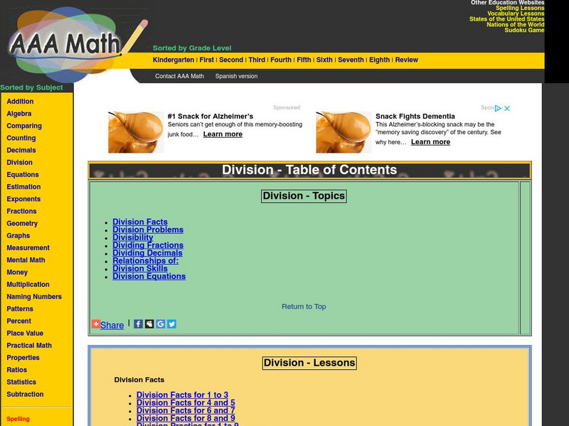 Aaa Math: All About Division Activity Aaa Math: All About Division Activity